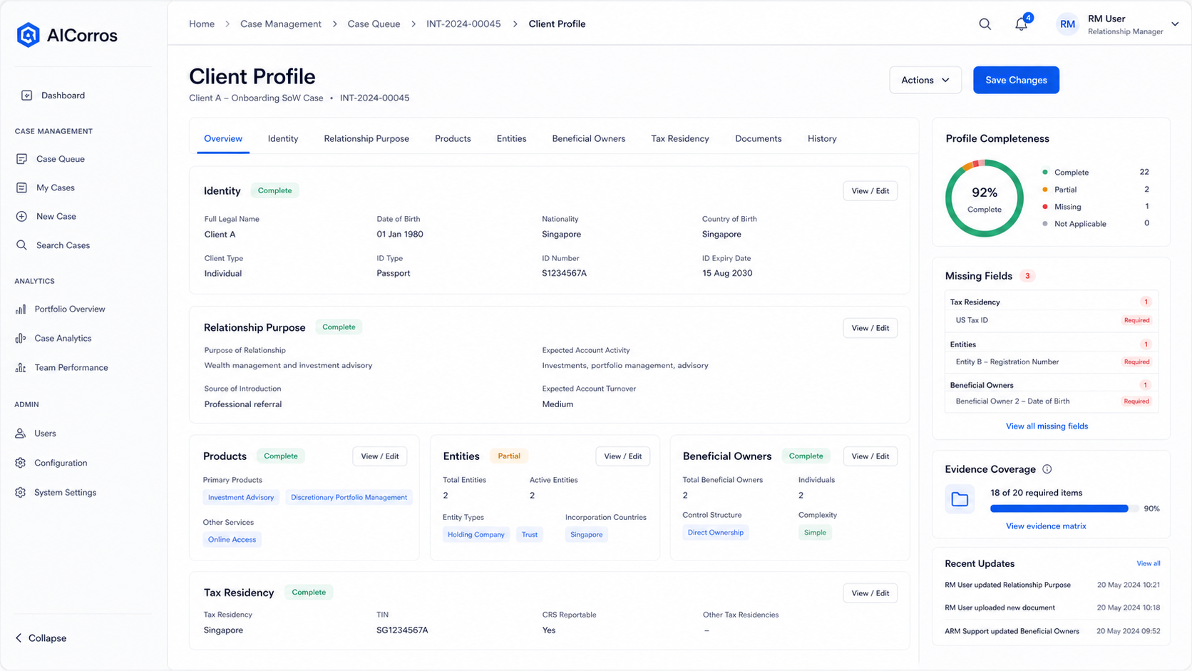 Client profile workspace screen
